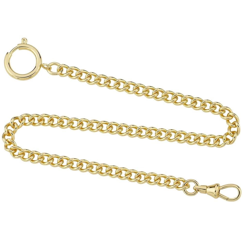 Gold-toned Stainless Pocket Watch Chain Fob Curb Link 12"
